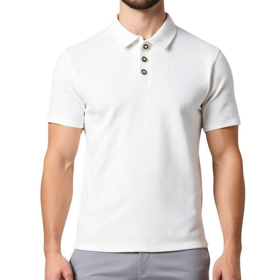 Gyexs Mens Polo Shirts Short Sleeve Slim Fit Textured Golf Polo Shirt Casual Retro Clothes Mens Golf Shirt Athletic Wear White, Size XXXL