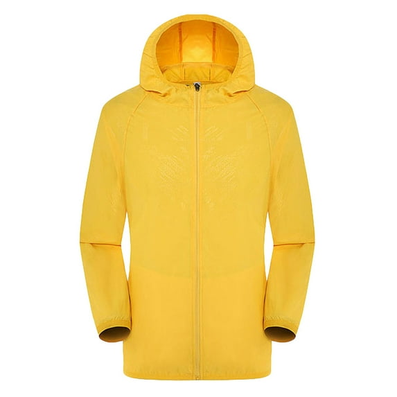 Gyexs Mens Rain Jacket Raincoat Windbreaker Running Rainproof Lightweight Packable with Hooded Travel Hiking Cycling Yellow, Size XL
