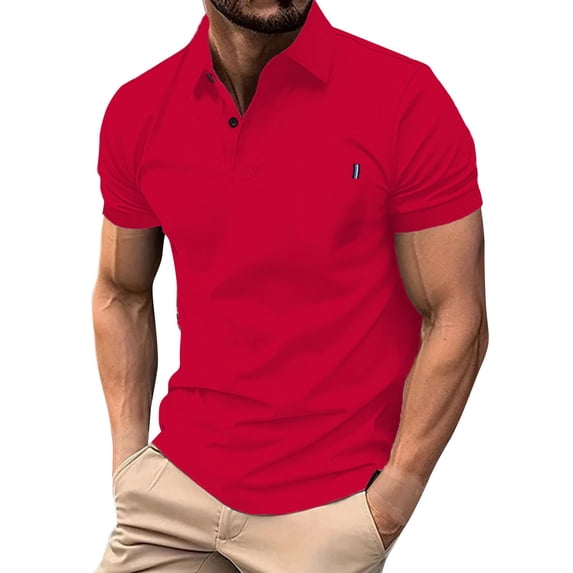 Gyexs Mens Ribbed Polo Shirts Classic Short Sleeve Polo T Shirts Casual Business Regular Fit Collar Golf Shirts Fashion Tops Watermelon Red, Size XXXL