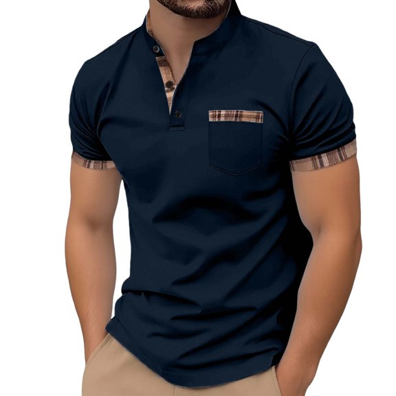 Gyexs Mens Ribbed Polo Shirts Short Sleeve Casual Summer Polo Tee Casual Retro Clothes Mens Golf Shirt Athletic Wear Navy, Size L