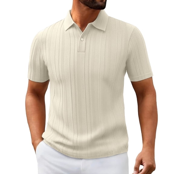 Gyexs Mens Ribbed Polo Shirts Textured Knit Botton Stretchy Collar Shirt Classic Collared Golf Stylish Tops Activewear WH1, Size S