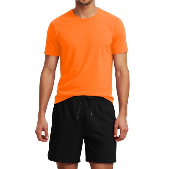 Gyexs Mens Short Sets 2 Piece Outfits Casual Outdoor Sportswear Short Sleeve T-Shirt with Drawstring Shorts Orange, Size XXL