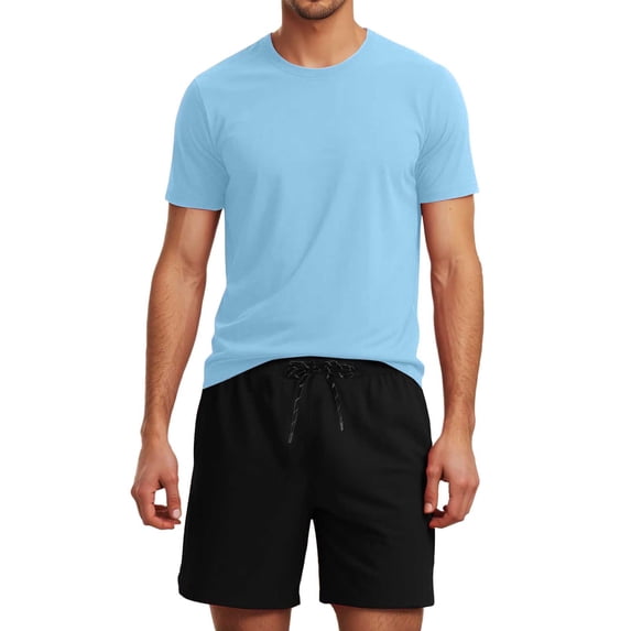 Gyexs Mens Short Sets 2 Piece Outfits Casual Outdoor Sportswear Short Sleeve T-Shirt with Drawstring Shorts Sky Blue, Size M