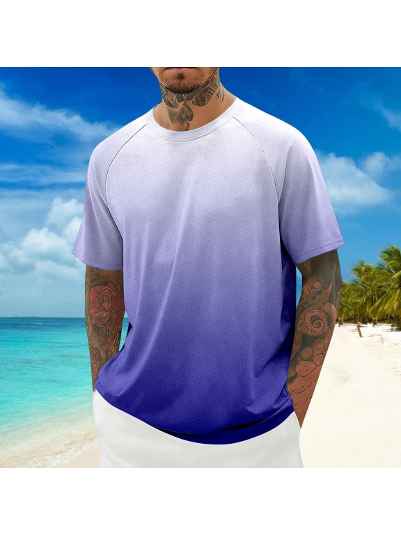 Mens Short Sleeve T Shirts Soft Breathable Swim Shirt Casual Summer Beach Gradient Graphic Tee Tops Sportswear #11 Purple, Size S