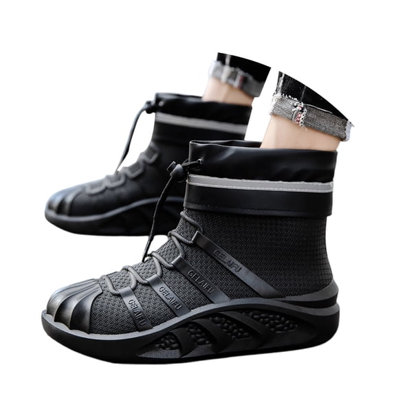 Gyexs Mens Snow Boots Size 13, Winter Shoes for Men Size 12, Fold Over, Lace-Up, Riding, Cap Toe, Winter Clothes, Black, Size 7.5