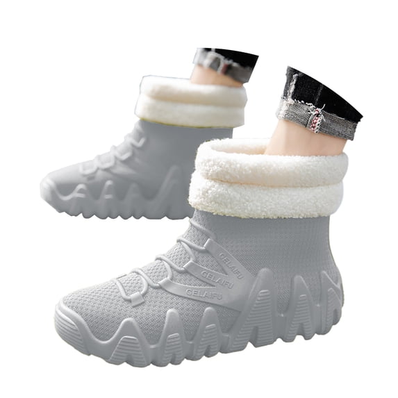 Gyexs Mens Snow Boots Waterproof, Winter Shoes Women Size 9, Arch Support, Pull-On, Cold Weather & Shearling, Almond Toe, Outdoor Wear, Grey, Size 9