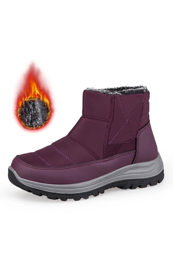 Mens Snow Boots Winter Shoes for Women 2025 Platform Couples Winter Warm Slip On Mid Top Boots Z02 Purple Size 7