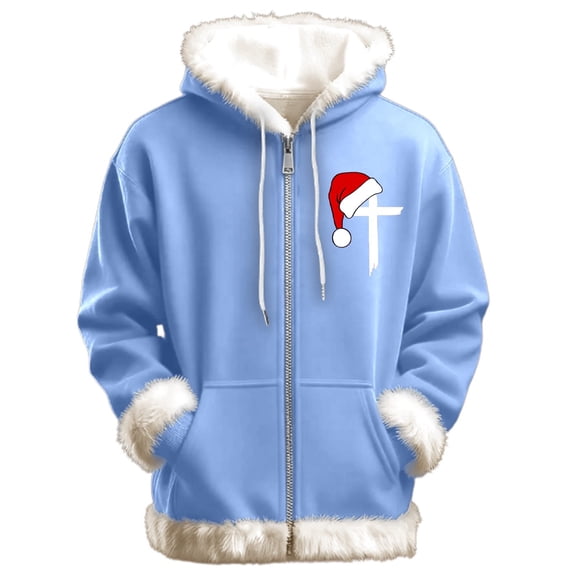 Gyexs Merry Christmas Hoodies for Women Men Xmas Tree Christmas Sweater Xmas Furry Trim Unisex Pullover Christmas Hoodies X02 Light Blue & Size XXXXL