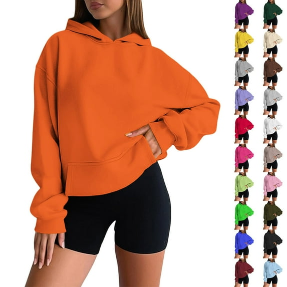 Gyexs Oversized Hoodies for Women 2025 Fall Fashion Long Sleeve Pullover Tops Solid Color Hooded Crew Neck Sweatshirts, PP2, Size XS