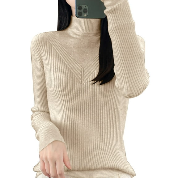 Gyexs Oversized Sweaters for Women Soft Turtleneck Long Sleeve Wool Sweater Solid Lightweight Knit Pullover Tops Womens Winter Clothes, Khaki, Size M