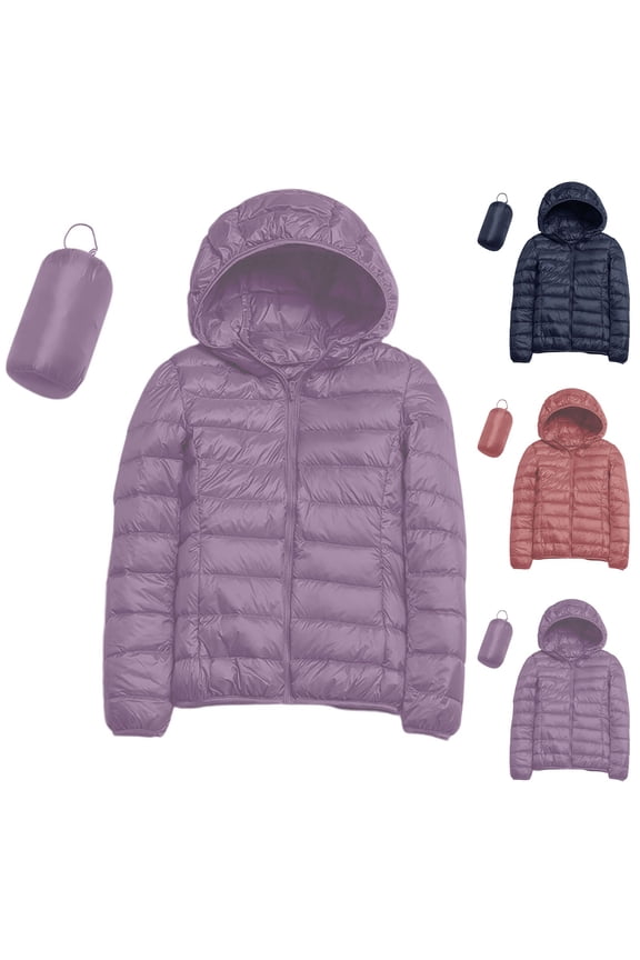 Packable Down Jacket Womens Puffer Jackets Light Weight Outdoor Winter Coats Puffy Hooded Coat Snow Ski Hiking Travel, Purple, Size XXL