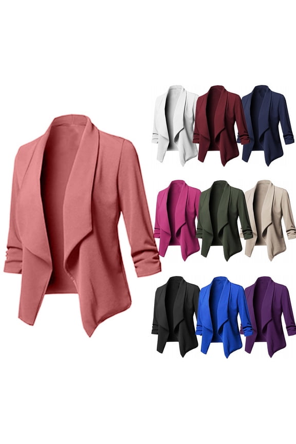 Plus Size Womens Casual Slim Fit Blazer Jacket Suits Shawl Collar 3/4 Sleeve Fashion Work Open Front Dress Blazer, Army Green, Size M