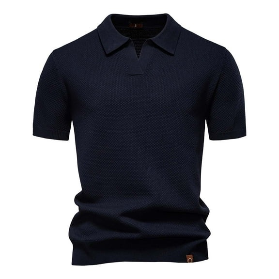Gyexs Polo Shirts for Men Stretch Short Sleeve Golf Ribbed Knit Soft Tees Soft Stretchy Casual Workout Golf Tee Athletic Wear Navy, Size L