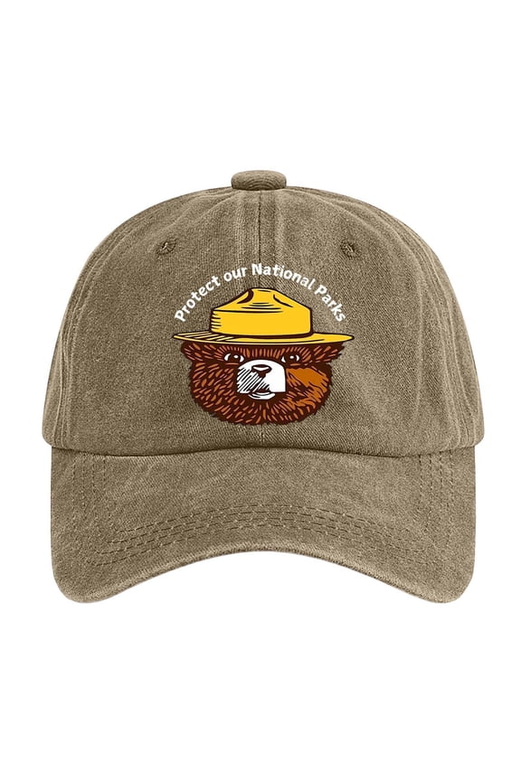 Protecting Our National Parks Print Hat Vintage Washed Cotton Graphic Resist Bear Baseball Caps Unisex #Khaki