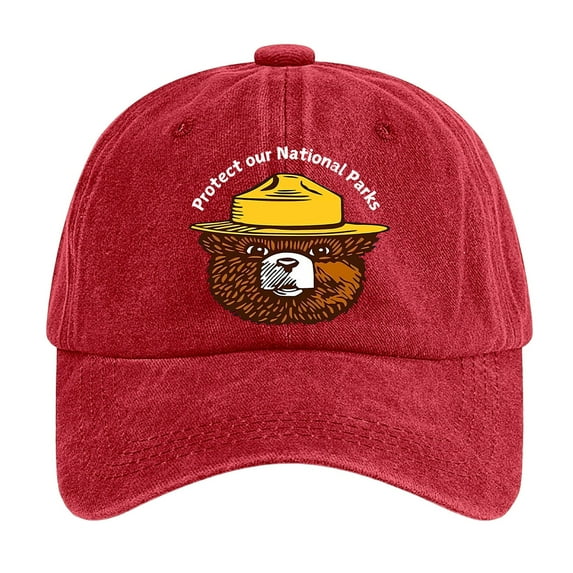 Gyexs Protecting Our National Parks Print Hat Vintage Washed Cotton Graphic Resist Bear Baseball Caps Unisex #Red