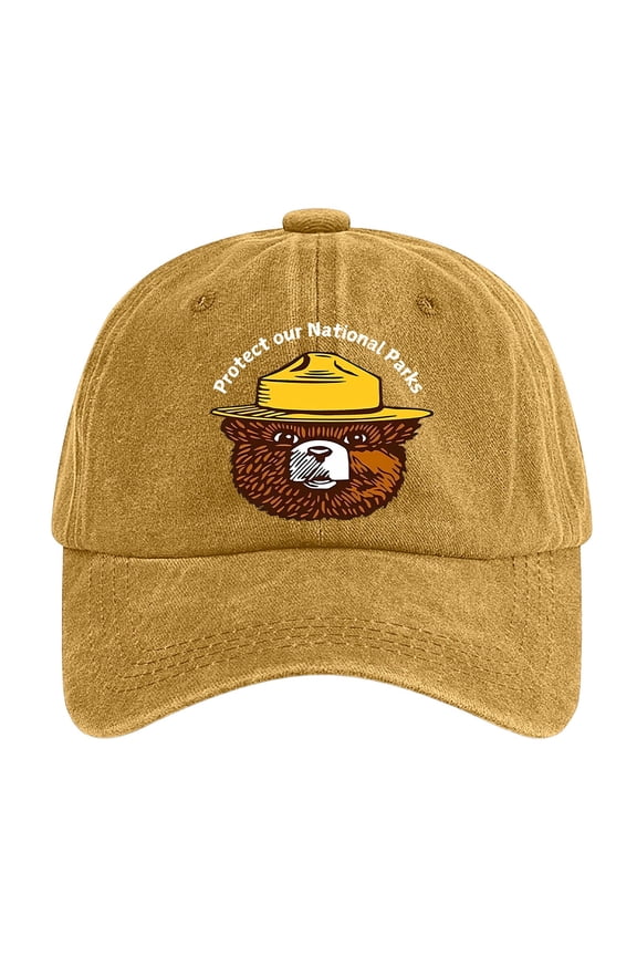 Protecting Our National Parks Print Hat Vintage Washed Cotton Graphic Resist Bear Baseball Caps Unisex #Yellow