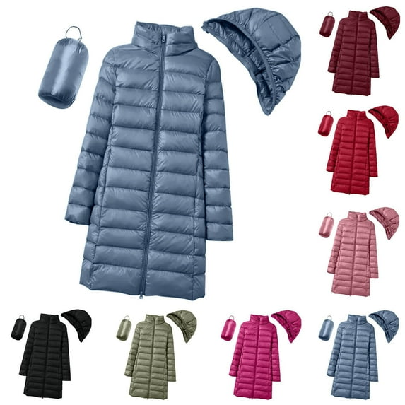 Gyexs Puffer Jackets for Women with Detachable Hood Winter Coats Down Jackets Travel Outfits Long Coat, Red, Size XL