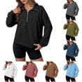 thumbnail image 1 of Gyexs Quarter Zip Pullover Women Sweatshirt Long Sleeve Warm Knit Lapel Half Zip Sweatshits Fall Winter Clothes, Blue, Size XXL, 1 of 9