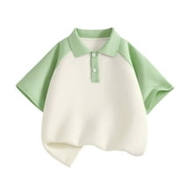 Gyexs Raglan Short Sleeve Polo Shirts for Boys Girls Size 6-7 Casual Dropped Shoulders Golf Shirt Summer Loose Buttons Hipster Tee Tops Green