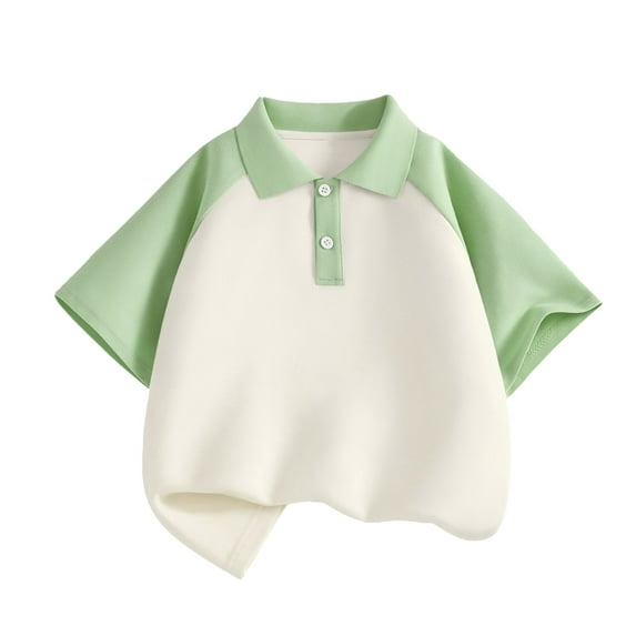 Gyexs Raglan Short Sleeve Polo Shirts for Boys Girls Size 6-7 Casual Dropped Shoulders Golf Shirt Summer Loose Buttons Hipster Tee Tops Green
