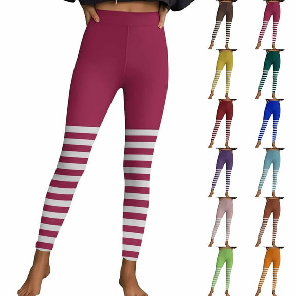 Gyexs Red and White Striped Tights for Women Christmas Leggings Funny Party Wear Soft Thermal Winter Tights Red & Size L