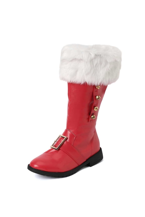 Santa Boots Women Men Christmas Shoes Wide Calf Furry Suede Boots Platform Heels Winter Outdoor Fashion Booties Z01 Red Size 11.5