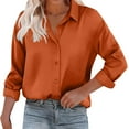 thumbnail image 1 of Gyexs Satin Blouses for Women Long Sleeve Button Down Silk Shirts Business Casual Loose Workwear Tunic Tops Orange, Size L, 1 of 4