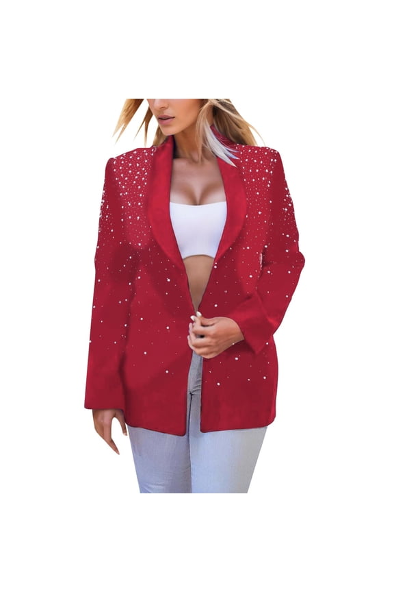 Sequin Jackets for Women Long Sleeve Open Front Suit Jacket Rhinestone Button Down Coat Workwear Partywear, , Size M