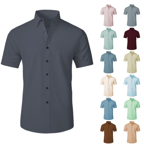 Gyexs Short Sleeve Dress Shirts for Men Wine Breathable Linen Shirts with Pocket Slim Fit Tshirt Activewear Men's Clothing, Size XXXL