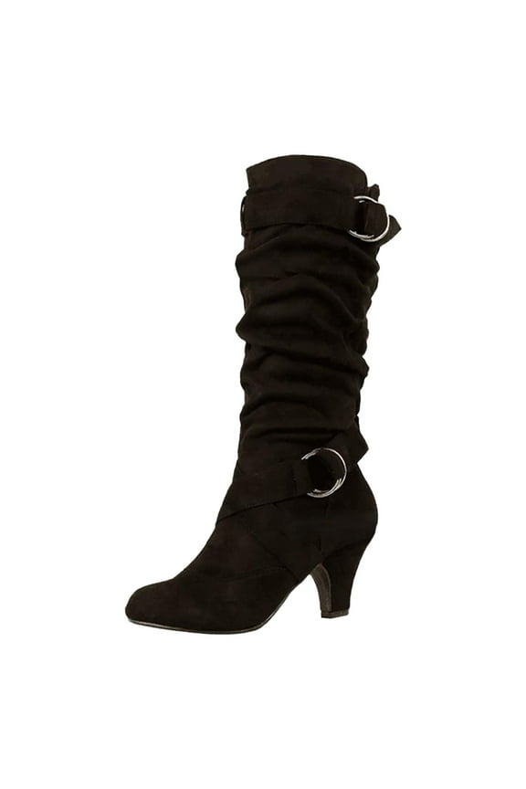 Slouchy Boots for Women Knee High Mid Calf Boots Fashion Block Heel Warm Winter Boots Black Size 8.5