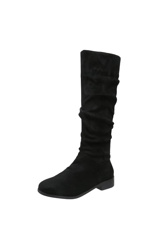 Slouchy Boots for Women Knee High Wide Calf Suide Boots Comfortable Pull on Low Heel Winter Booties Black & Size 7.5