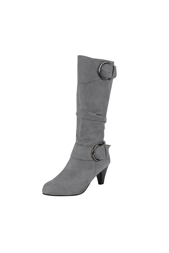 Slouchy Boots for Women Wide Calf Round Toe Arch Support Heel Comfortable Booties Fall Winter Pull on Tall Boots Z01 Grey Size 8