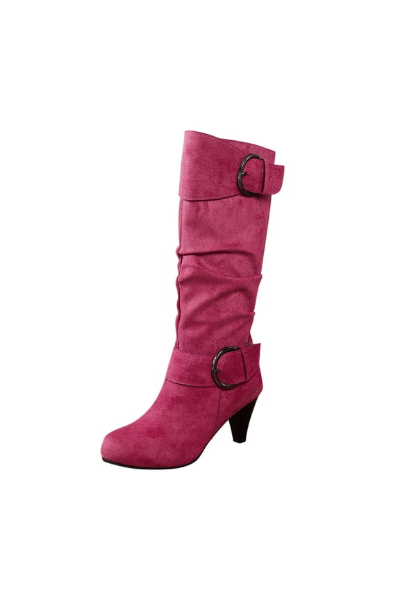 Slouchy Boots for Women Wide Calf Round Toe Arch Support Heel Comfortable Booties Fall Winter Pull on Tall Boots Z01 Hot Pink Size 8