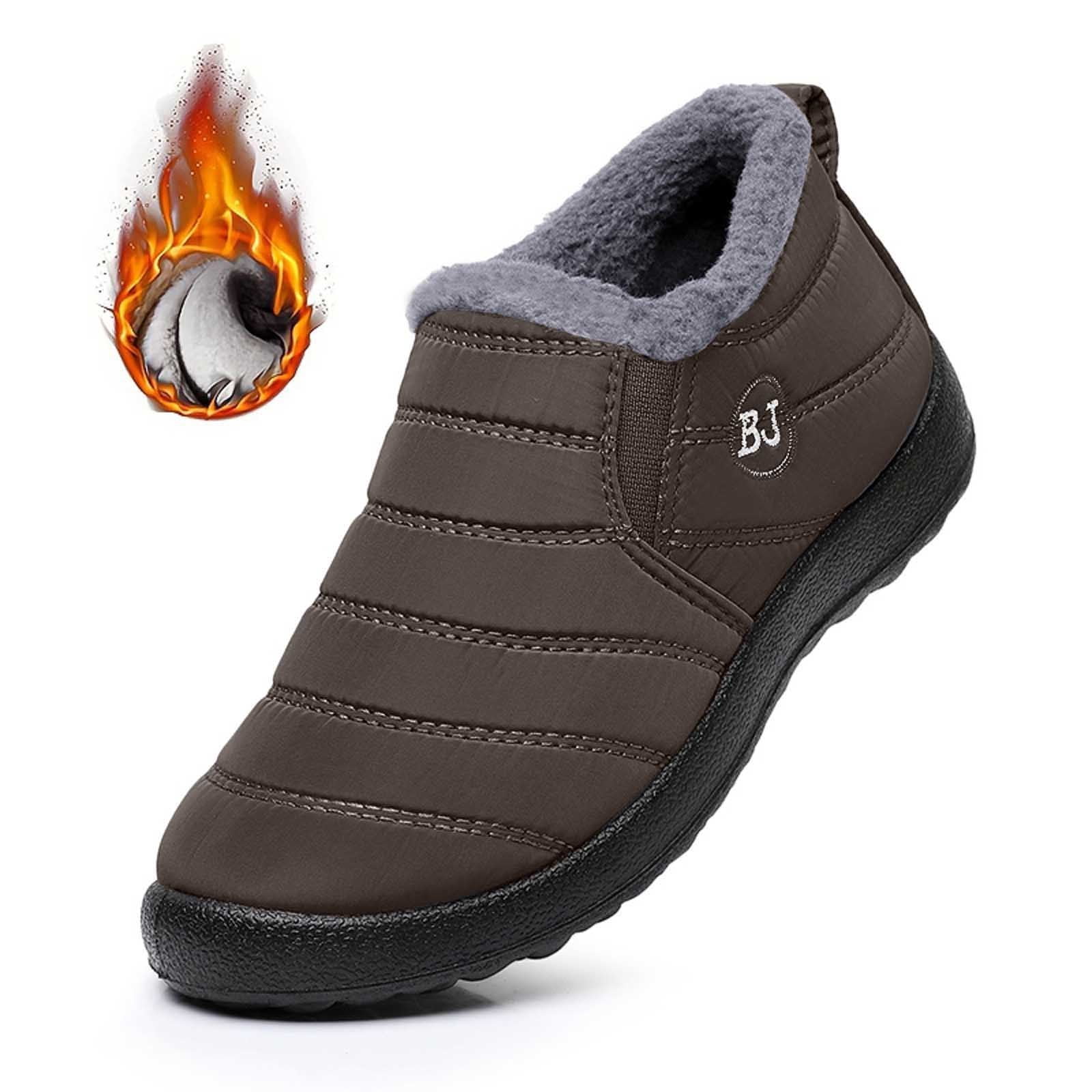 Gyexs Snow Boots for Men Size 13, Womens Winter Shoes Casual, Fold Over, Hook & Loop, Cold Weather & Shearling, Aluminum Toe, Winter Clothes, Coffee, Size 10.5