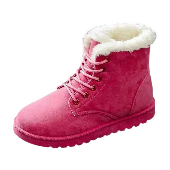 Gyexs Snow Boots for Women Furry Lined Low Heel Suede Leather Lace up Boot Casual Comfort on Winter Short Boot Wide Calf Women's Ankle Boots & Booties, Pink, Size 8