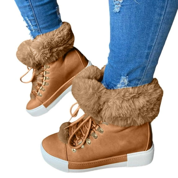 Gyexs Snow Boots for Men Size 13, Winter Shoes for Women 2025 Casual, Fold Over, Buckle, Riding, Pointed Toe, Outerwear, Brown, Size 6.5