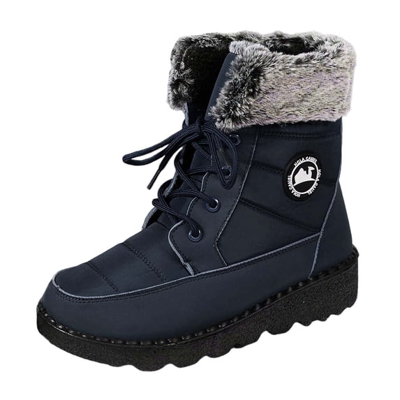 Gyexs Snow Boots for Men Wide Feet, Womens Winter Shoes Casual, Fold Over, Bungee, Hiking, Snip Toe, Sportswear, Blue, Size 6.5