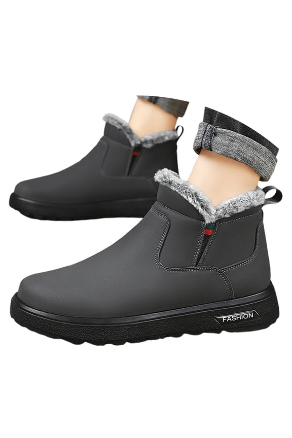 Snow Boots for Men Wide, Winter Shoes for Men Size 12, Fold Over, Speed Laces, Hiking, Snip Toe, Outerwear, Grey, Size 7.5