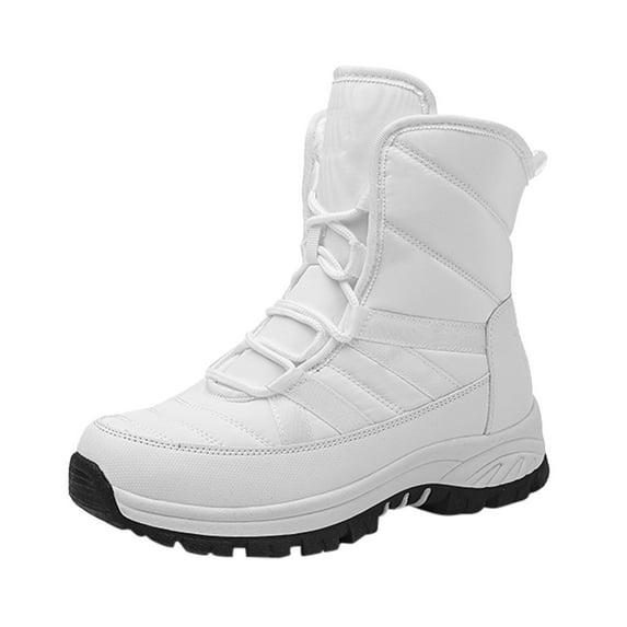 Gyexs Snow Boots for Women Lightweight Winter Warm Furry Lined Mid-Calf Booties Comfortable Outdoor Ankle Shoes, White, Size 6.5
