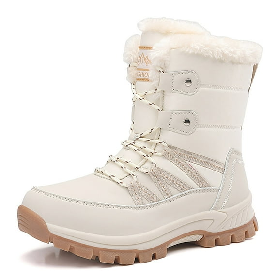 Gyexs Snow Boots for Women Outdoor Winter Booties Comfortable Lightweight Furry Lined Boots for Cold Weather Skiing, Beige, Size 6.5