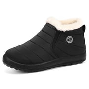 Snow Boots for Women Size 12, Winter Shoes Women Wide Width, Arch Support, Bungee, Hiking, Almond Toe, Winter Clothes, Black, Size 6.5