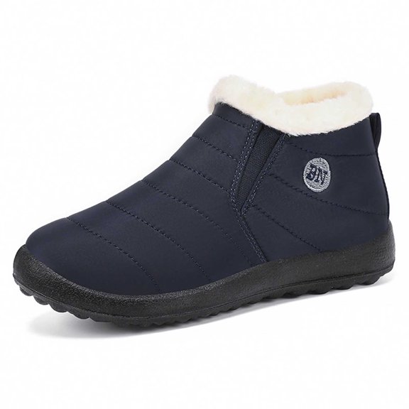 Gyexs Snow Boots for Women Waterproof, Womens Winter Shoes Dressy Casual, Lightweight, Buckle, Moto, Almond Toe, Sportswear, Blue, Size 9.5