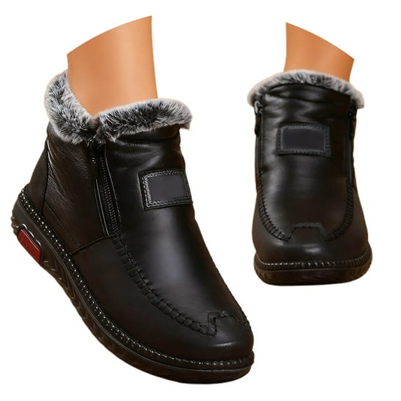 Gyexs Snow Boots for Women Wide Width Winter Shoes for Women Insulated Warm Lined Soft Sole Cold Weather Hiking Booties Z01 Black Size 5.5