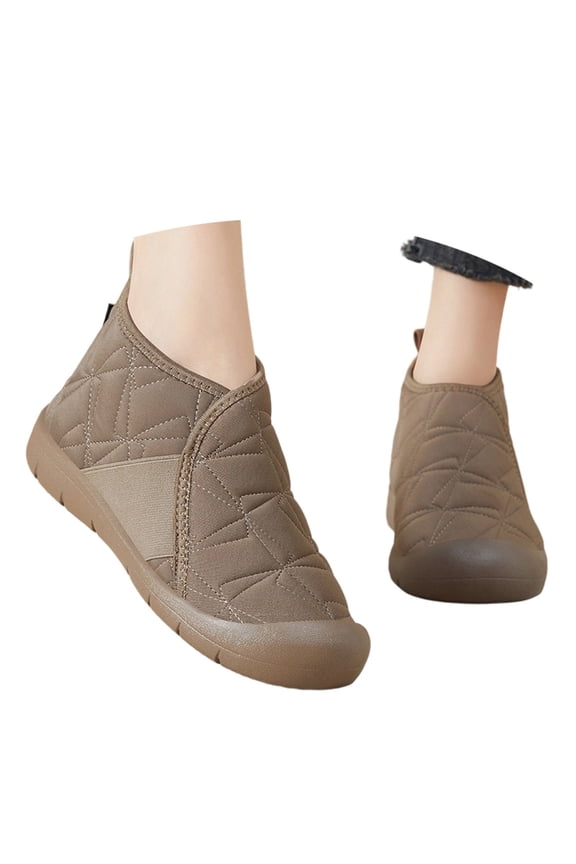 Snow Boots for Women Winter Shoes Toe Cap Furry Lined Ankle Boots Slip On Quilted Comfortable Warm Booties, Coffee, Size 7