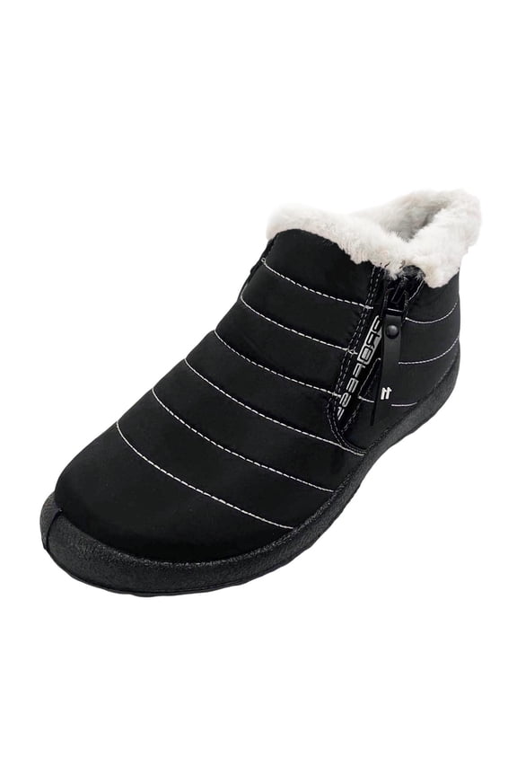 Snow Boots for Women, Winter Shoes for Women 2025 Casual, Fold Over, Speed Laces, Cold Weather & Shearling, Round Toe, Outerwear, Black, Size 6