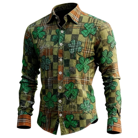 Gyexs St Patricks Day Shirt Men Saint Patrick Irish Printed Long Sleeve Button Down Shirts Casual Slim Fit Collared Outfits 2026 #05 Dark Green, Size XXL
