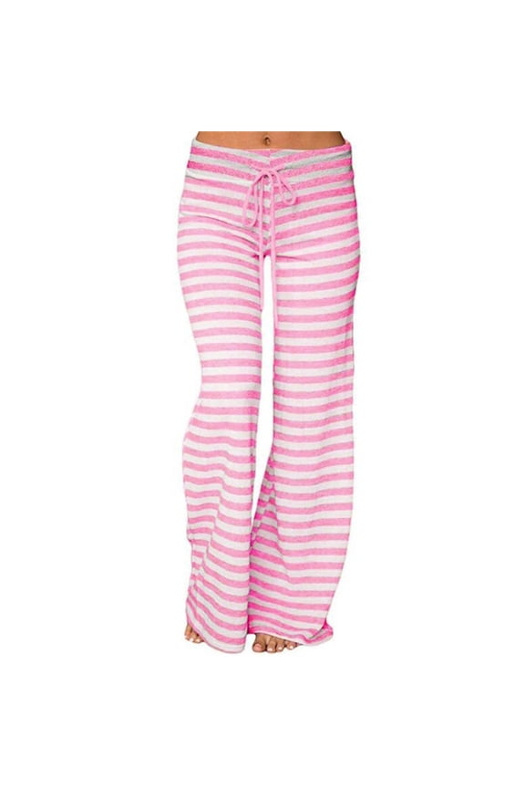 Striped Pants Women Black White Pink Grey Blue Rainbow Pajama Pants Soft Comfortable Gym Yoga Pants with Drawstring Pink & Size L