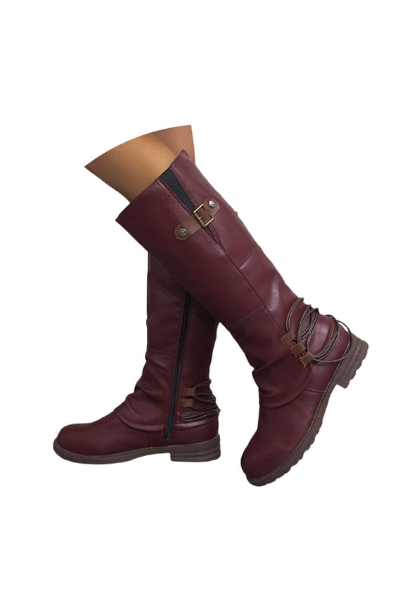 Suede Boots for Women Low Heel Mid Calf Slouchy Slip On Casual Boots Fashion Side Zipper Round Toe Fall Winter Boots Z01 Red Size 5.5