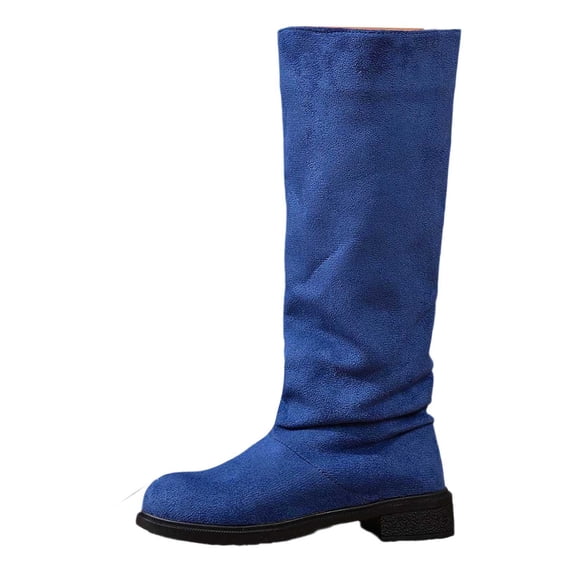 Gyexs Suede Boots for Women Wide Calf Round Toe Arch Support Heel Comfortable Booties Slouchy Fall Winter Pull on Tall Boots Blue & Size 6.5