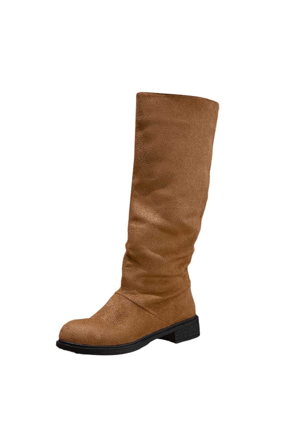 Suede Boots for Women Wide Calf Round Toe Arch Support Heel Comfortable Booties Slouchy Fall Winter Pull on Tall Boots Brown & Size 7